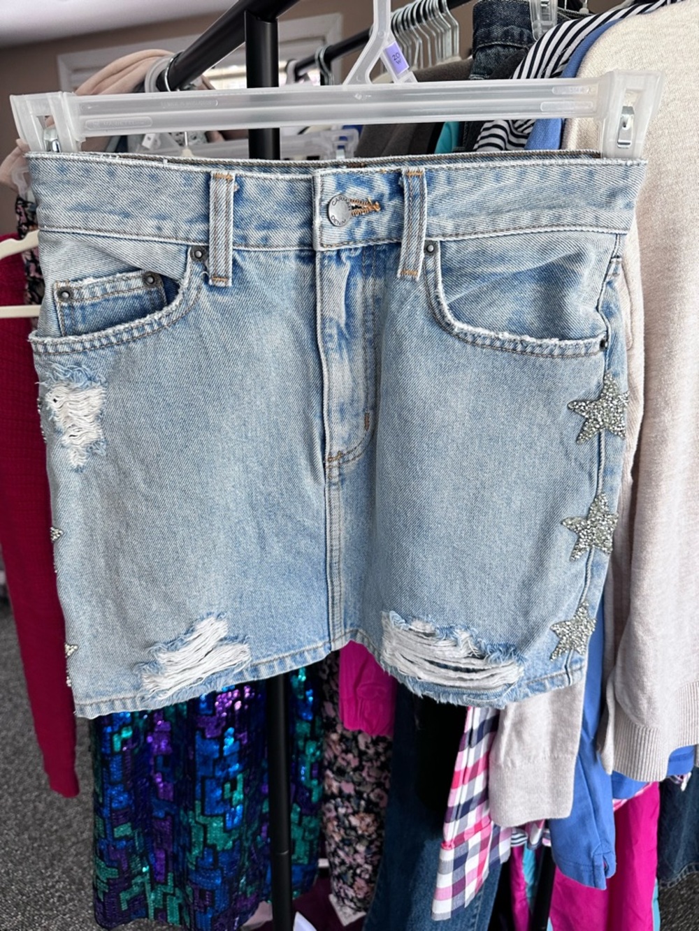 Carmar Light Blue Denim Mini Skirt with Star Stud Accents